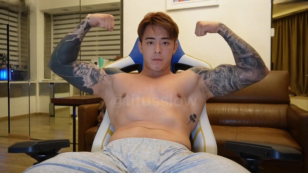  Handsome Asian guy playing with sex toy