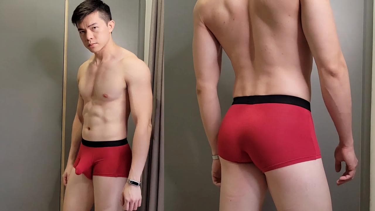 porn gay Trying on underwear with a handsome guy