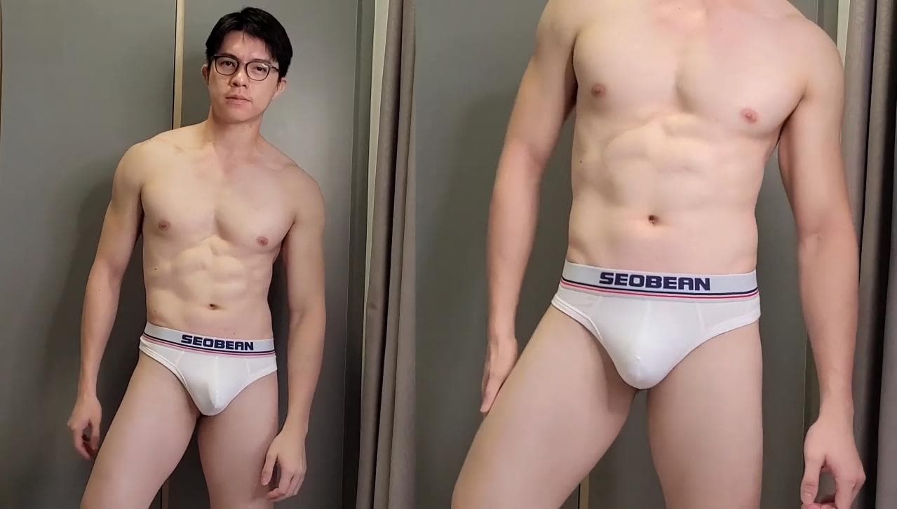 Erotic Gay Trying on underwear with a handsome guy